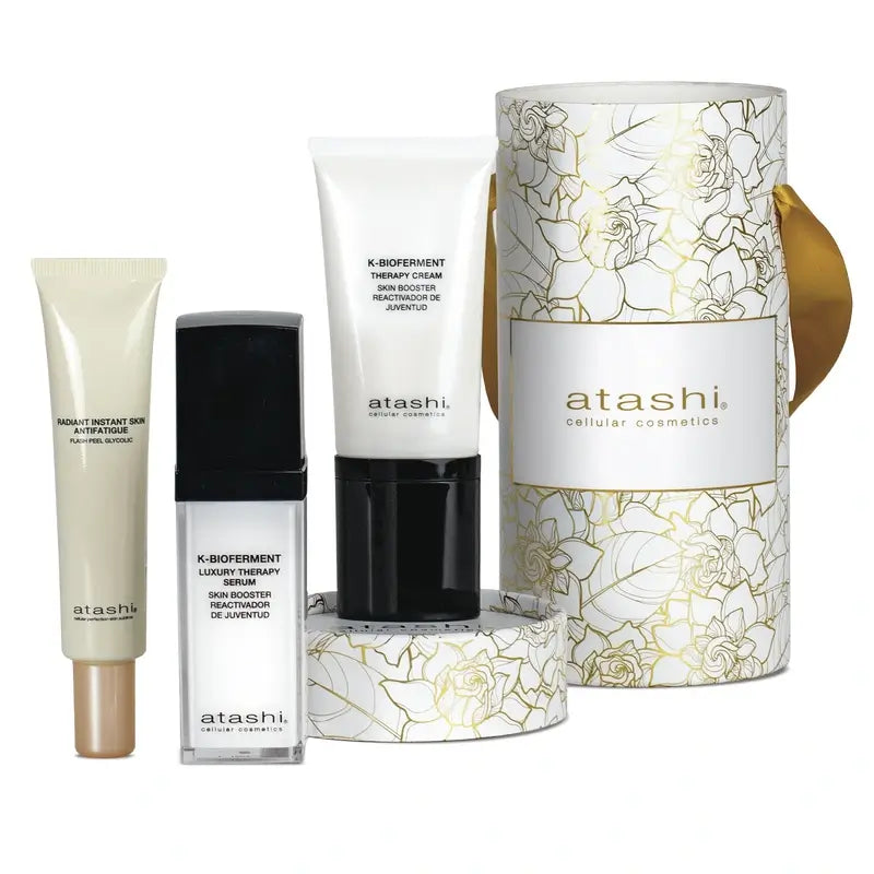 Atashi Cofre Ritual K-Bioferment Sérum + Crema Antiedad Revitalizante + Regalo Radiant Instant Skin Antifatigue Flash Peel Glycolic