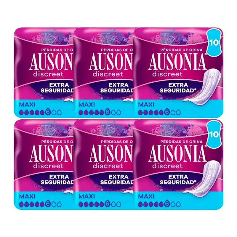 Ausonia Pack Discreet Compresas Para Pérdidas De Orina Para Mujer Maxi, 6 x 10 Unidades