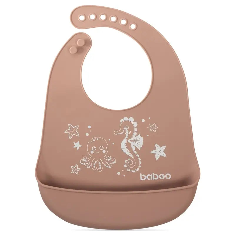 Baboo Babero De Silicona Suave Con Bolsillo Cacao, 4+ Meses, 1 unidad