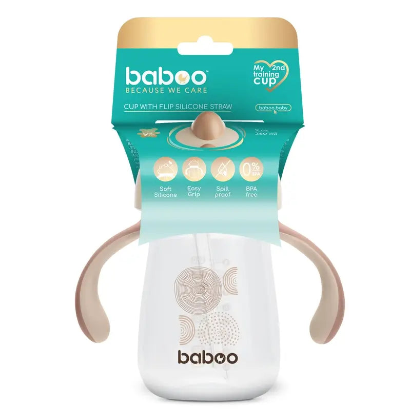 Baboo Vaso De Aprendizaje Con Pajita De Silicona Au Naturale 9+ Meses, 260 ml