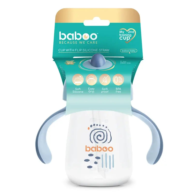 Baboo Vaso De Aprendizaje Con Pajita De Silicona Blue Haze 9+ Meses, 260 ml