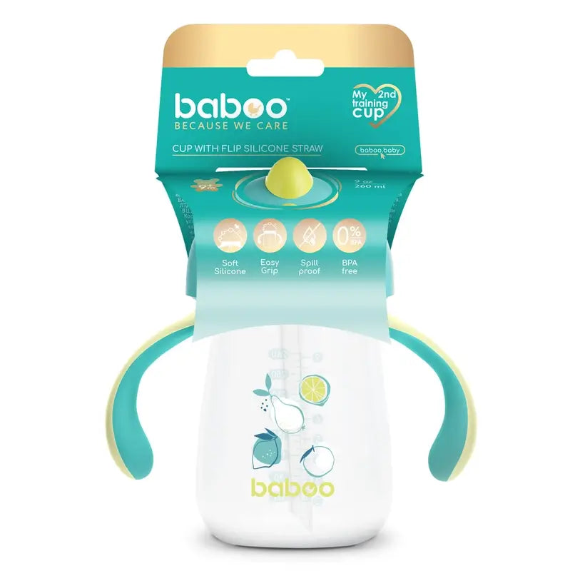 Baboo Vaso De Aprendizaje Con Pajita De Silicona Lagoon Fiesta 9+ Meses, 260 ml