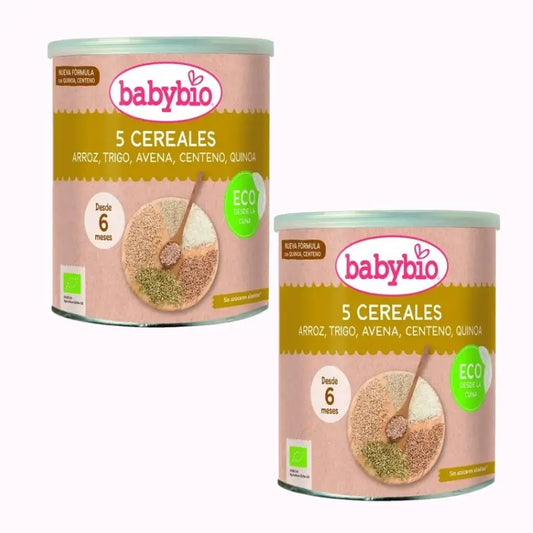 Babybio 5 Cereales Bio +6m, Pack 2 x 220g