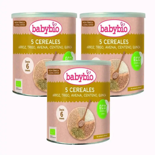 Babybio 5 Cereales Bio +6m, Pack 3 x 220g