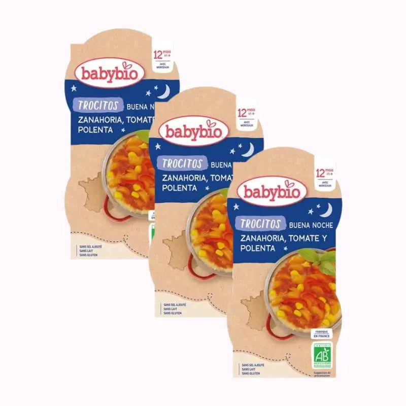 Babybio Buena Noche Trocitos Pisto de Verduras con Arroz, Pack 3 x 2X200 gr