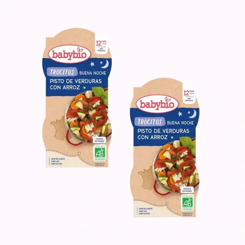 Babybio Buena Noche Trocitos Zanahoria Tomate y Polenta, Pack 2 x 2X200 gr