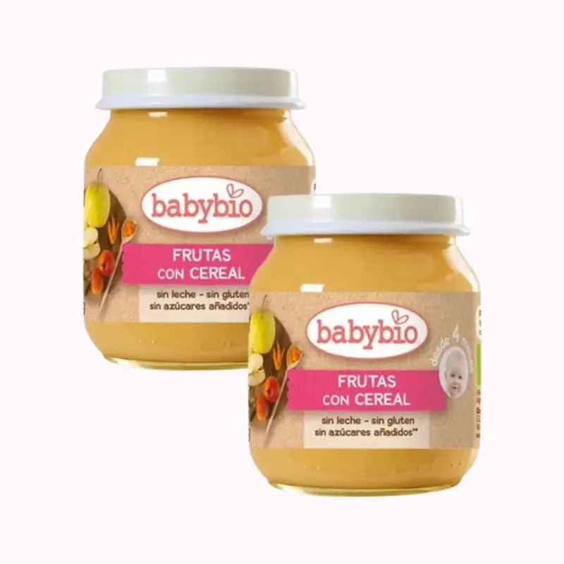 Babybio Frutas con Cereales, Pack 2 x 130 gr