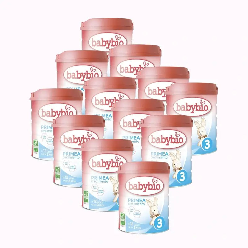 Babybio Leche Primea 3 Vaca Crecimiento 12-3Años, Pack 12 x 800G Bio