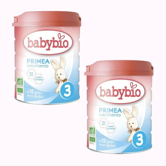 Babybio Leche Primea 3 Vaca Crecimiento 12-3Años, Pack 2 x 800G Bio