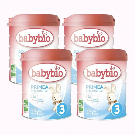 Babybio Leche Primea 3 Vaca Crecimiento 12-3Años, Pack 4 x 800G Bio