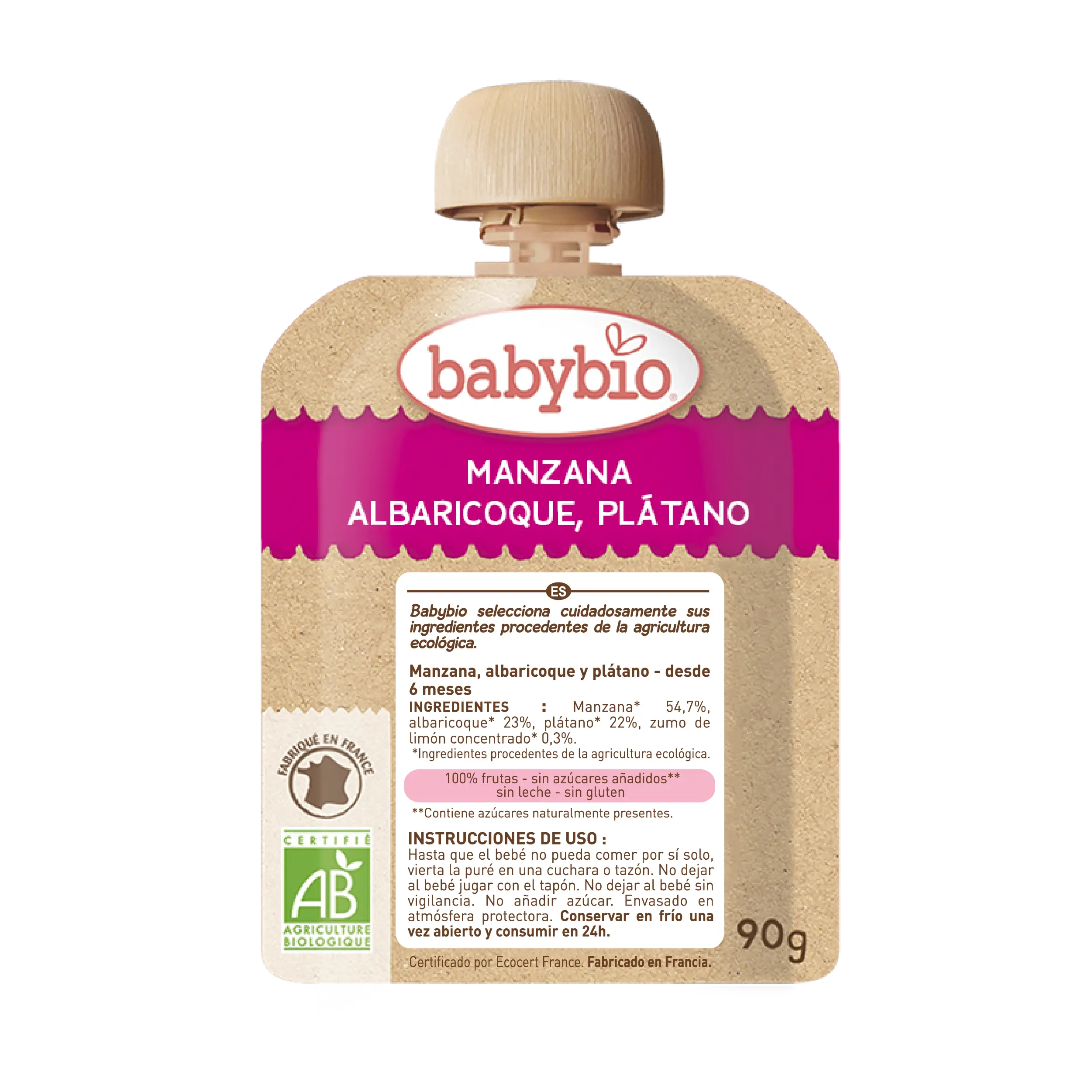 Babybio Manzana Albaricoque Plátano Bio, 4x90g