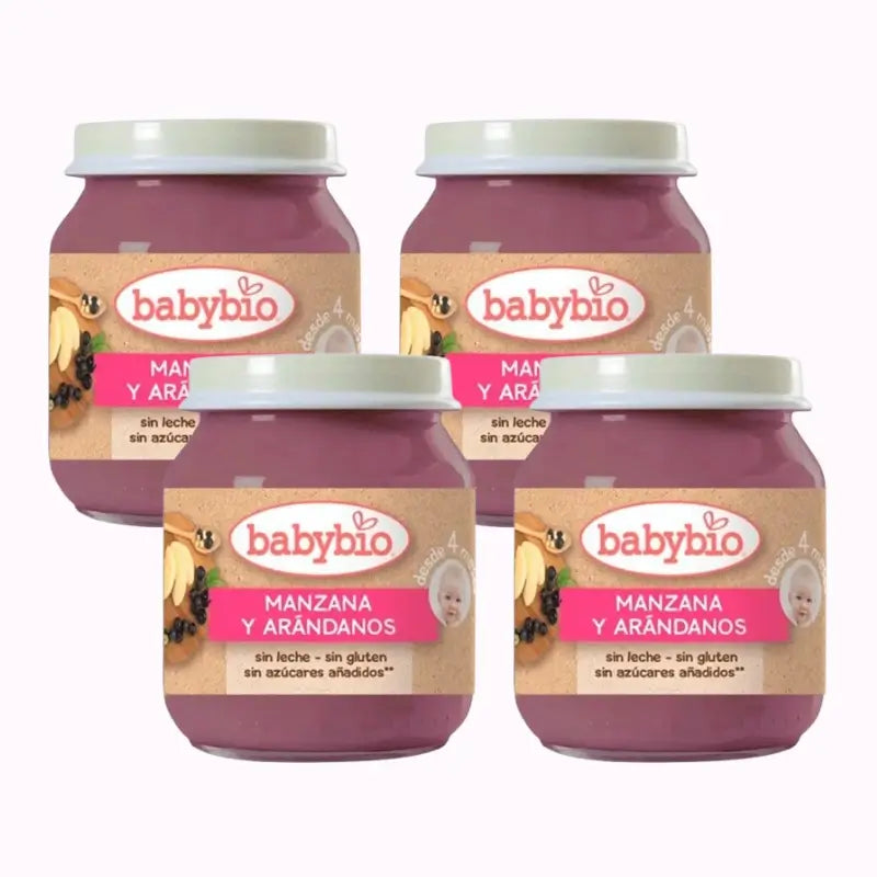 Babybio Manzana Arandanos, Pack 4 x Arandanos, 130g