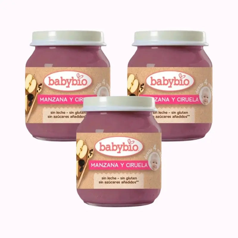 Babybio Manzana Ciruela, Pack 3 x Ciruela, 130g