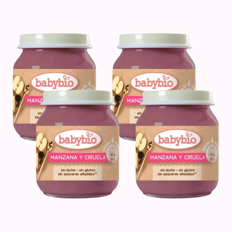 Babybio Manzana Ciruela, Pack 4 x Ciruela, 130g