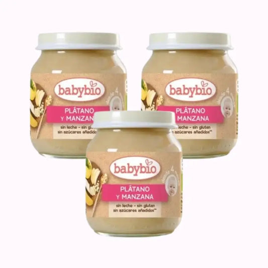 Babybio Manzana Platano, Pack 3 x 130 gr