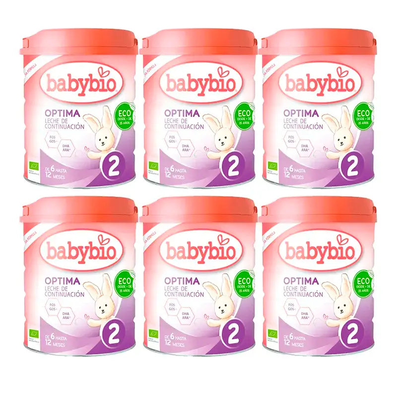 Babybio Optima 2 Leche de Vaca +6 Meses, Pack 6 x 800 gr