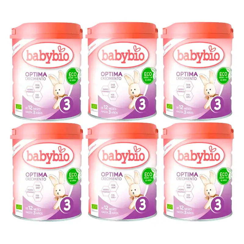 Babybio Optima 3 Leche de Vaca 12-36 Meses, Pack 6 x 800g