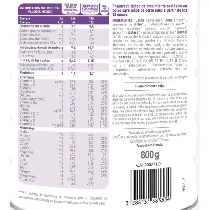 Babybio Pack Optima 3 Leche de Vaca 12-36 Meses, 12 x 800 gr