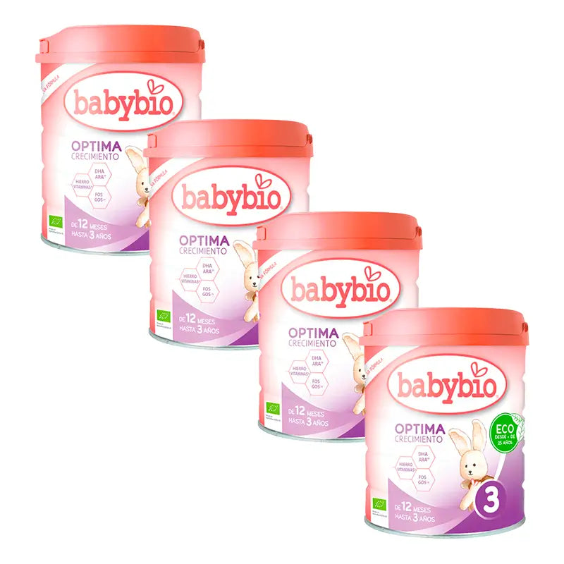 Babybio Pack Optima 3 Leche de Vaca 12-36 Meses, 4 x 800 gr