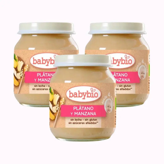 Babybio Plátano y Manzana, Pack 3 x 130 gr