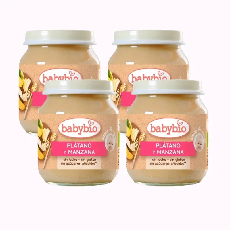 Babybio Plátano y Manzana, Pack 4 x 130 gr