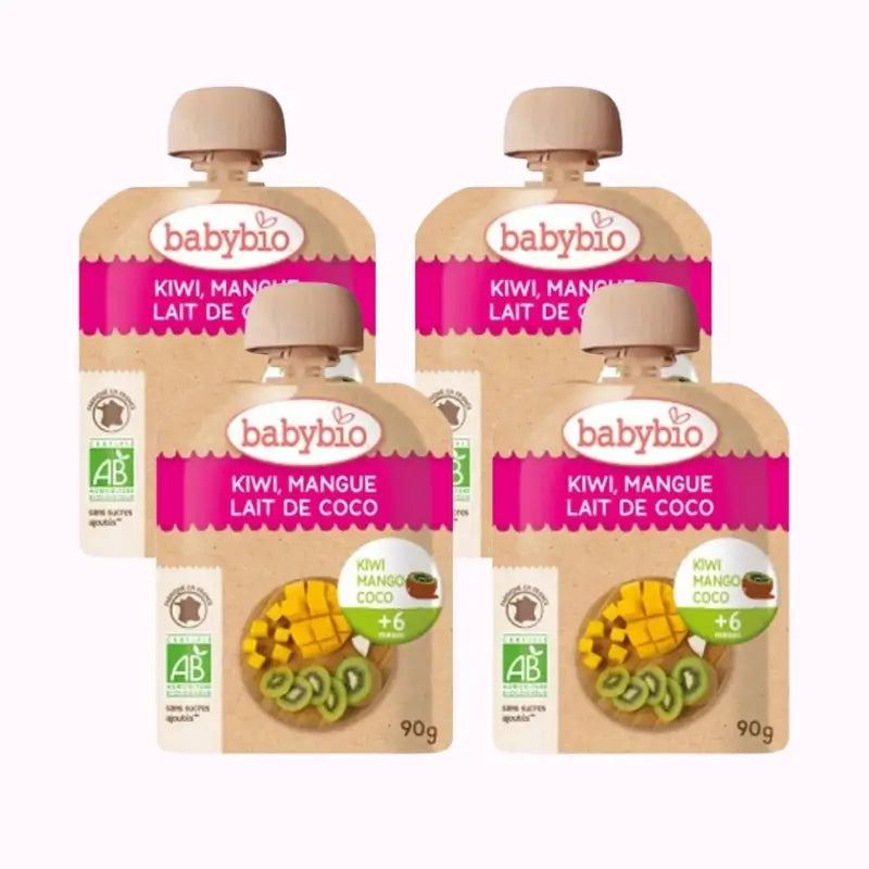 Babybio Pouch Kiwi Mango Coco, Pack 4 x 90 gr