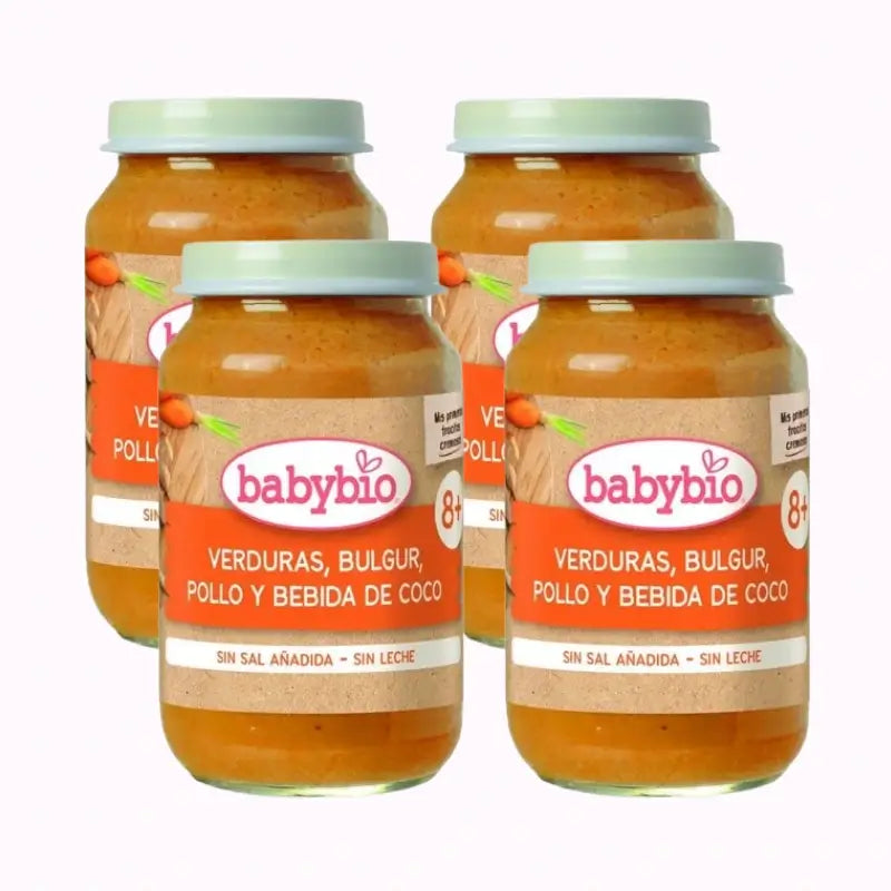 Babybio Verduras Bulgur Pollo Y Bebida De Coco, Pack 4 x 200 gr