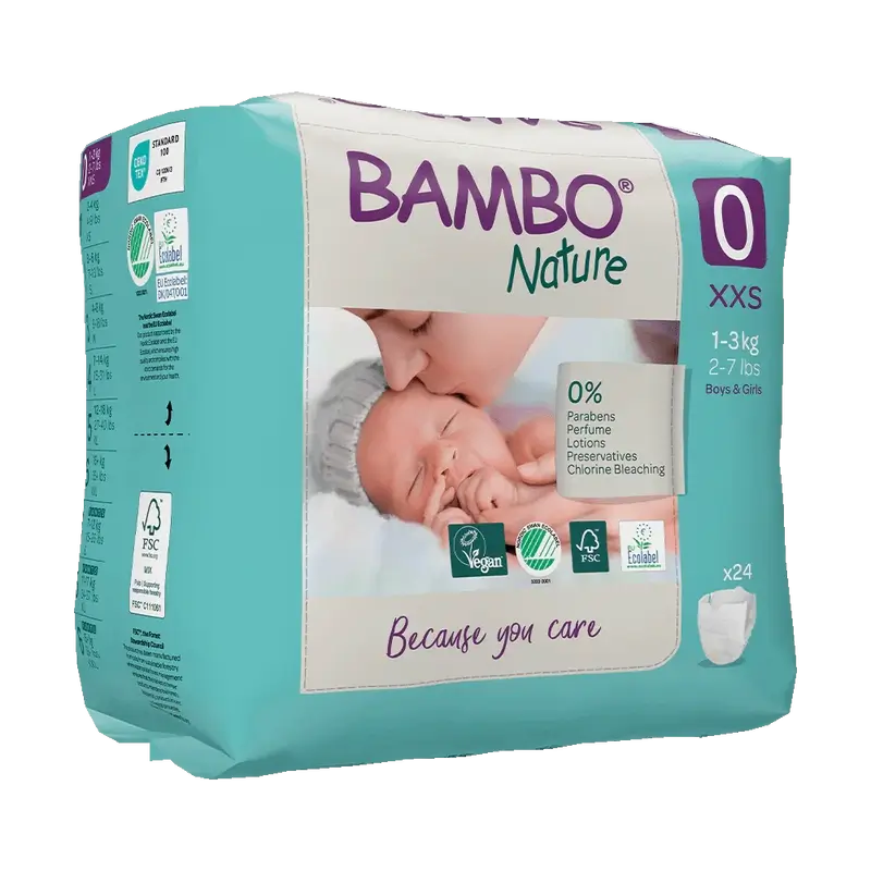 Bambo Nature Pañales Talla0 (1-3Kg), 24 unidades