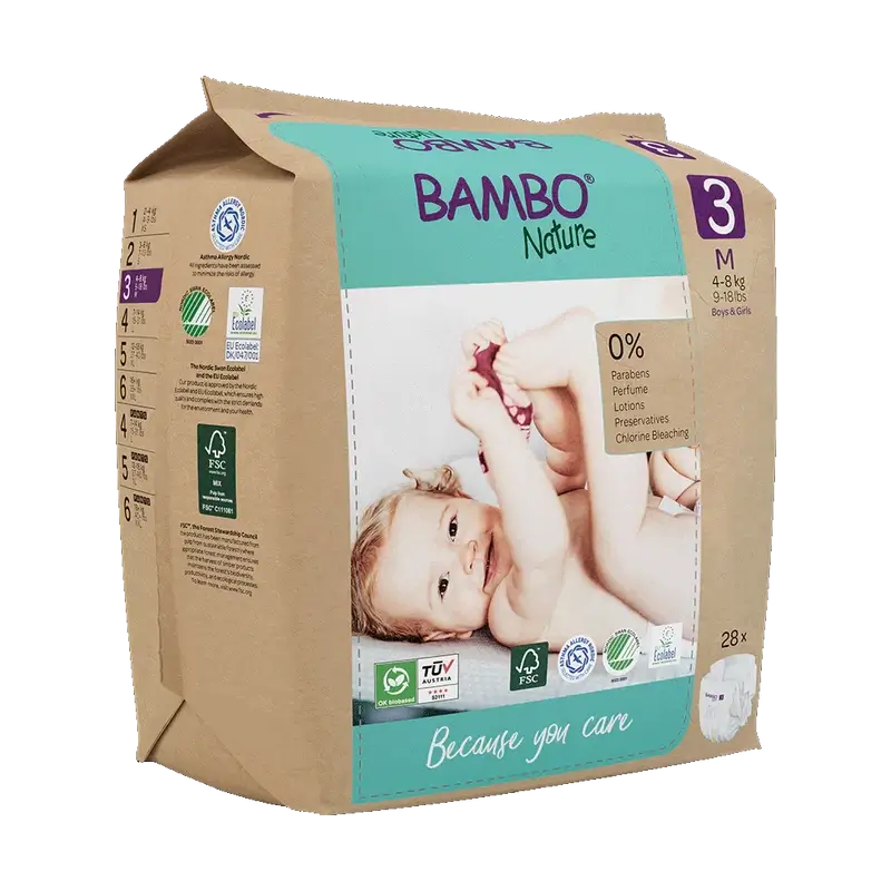 Bambo Nature Pañales Talla3(4-8Kg), 28 unidades