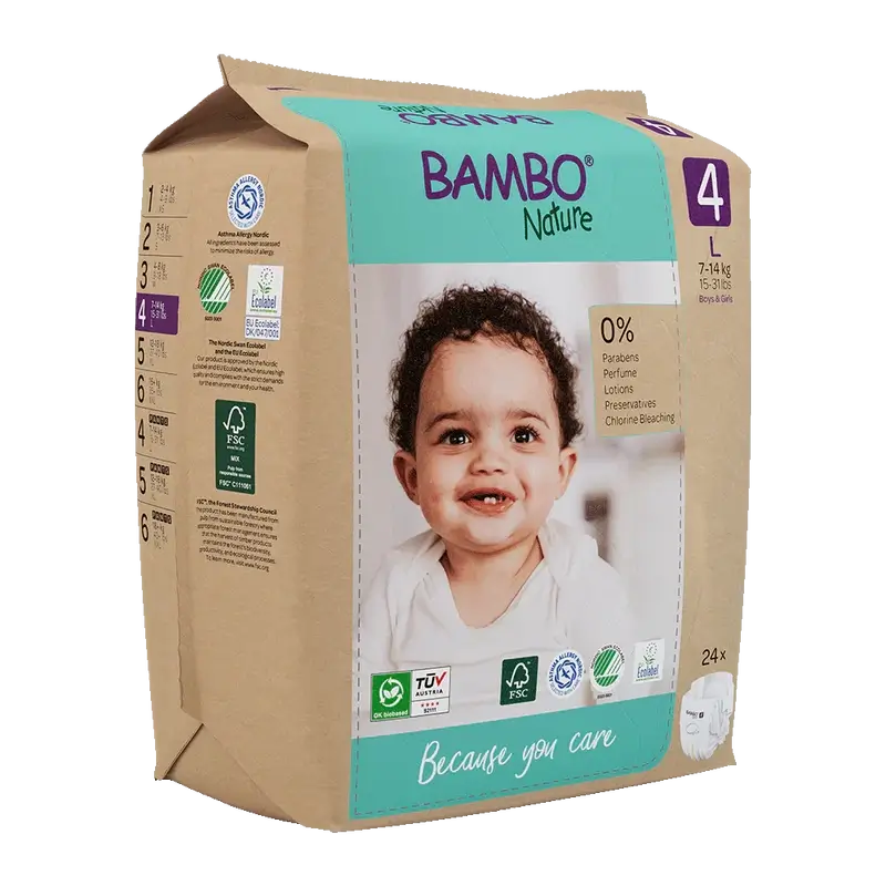 Bambo Nature Pañales Talla4(7-14Kg), 24 unidades