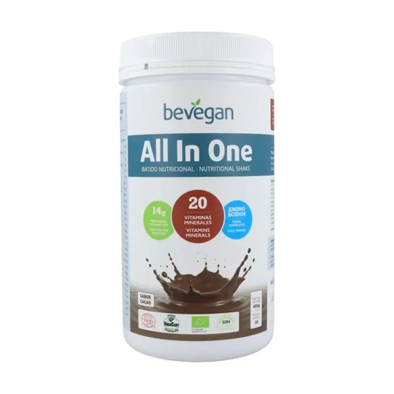 Bevegan All In One Batido Nutricional Cacao 450Gr. Bio Sg Vegan