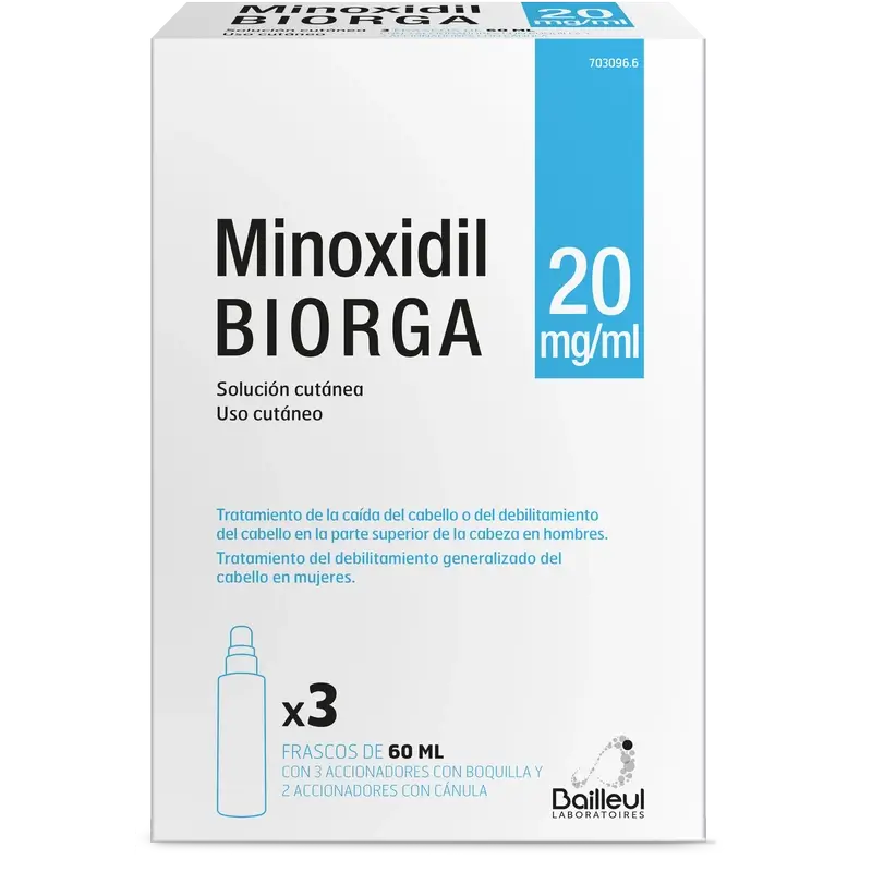 Biorga 20 Mg/ ml Minoxidil Solución Cutanea 3 Frascos 60 ml + 3 Accionadores de Boquilla y 2 Accionadores con Canula