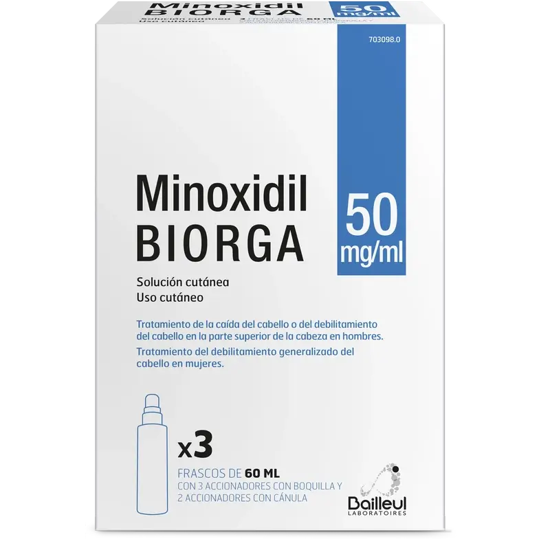 Biorga 50 Mg/ ml Minoxidil Solución Cutánea 3 Frascos de 60 ml