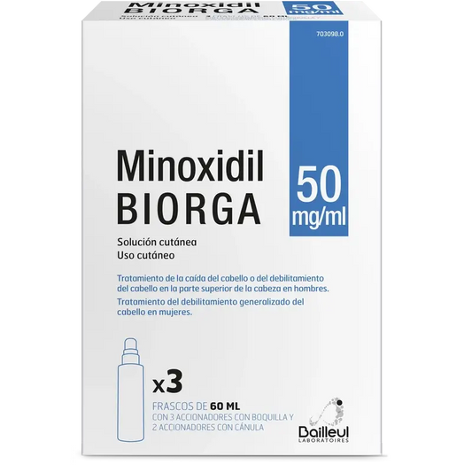 Biorga 50 Mg/ ml Minoxidil Solución Cutánea 3 Frascos de 60 ml