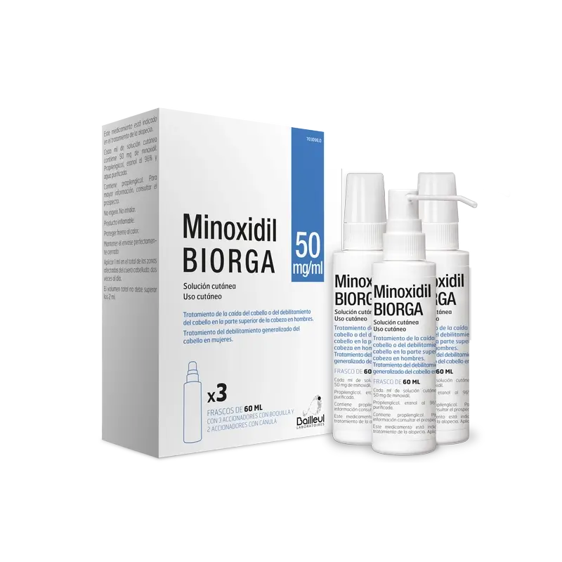 Biorga 50 Mg/ ml Minoxidil Solución Cutánea 3 Frascos de 60 ml