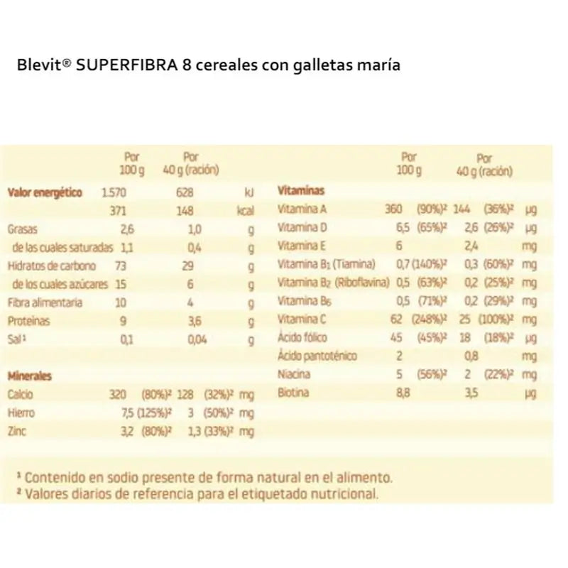 Blevit Alimentación Infantil Superfibra 8 Cer. Y Galleta, 500 grs