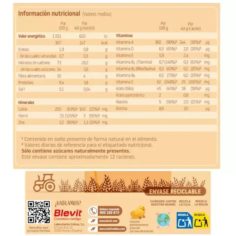 Blevit Alimentación Infantil Superfibra 8 Cereales, 500 grs