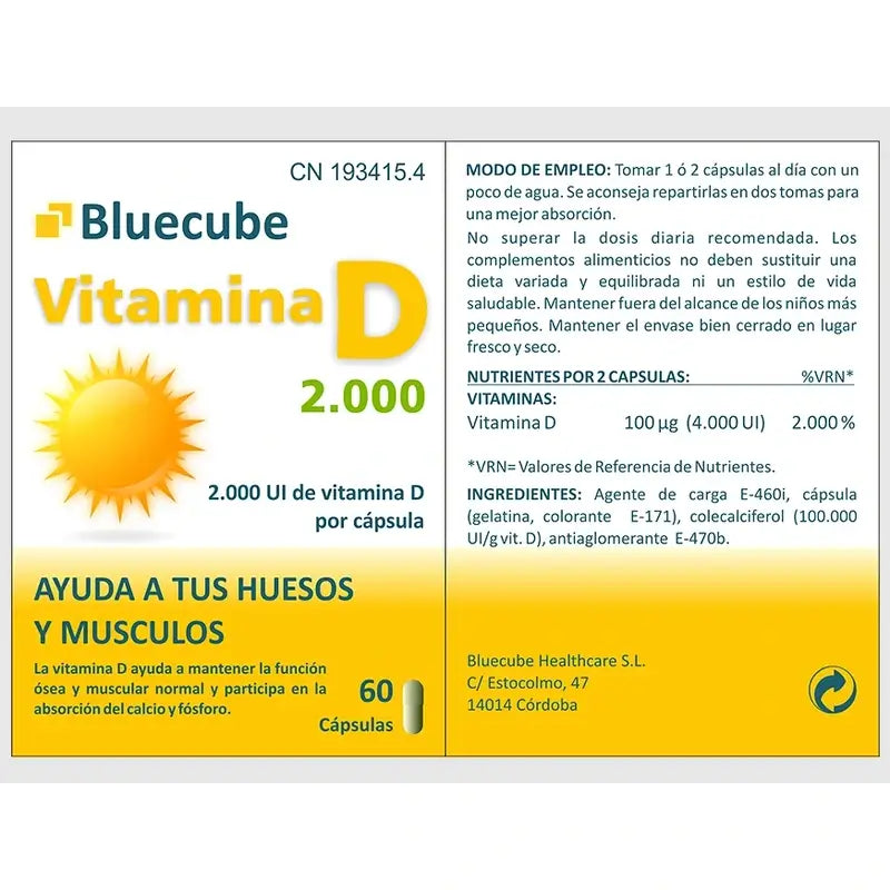 Bluecube Healthcare Vitamina D 2000, 60 cápsulas