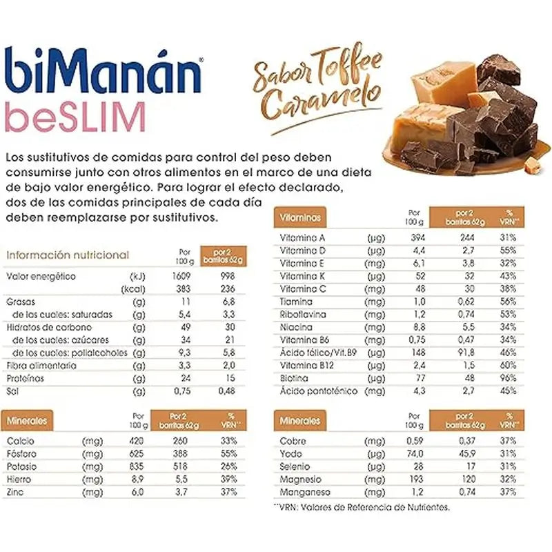 biManán Sustitutive Barritas de Toffee 24 unidades