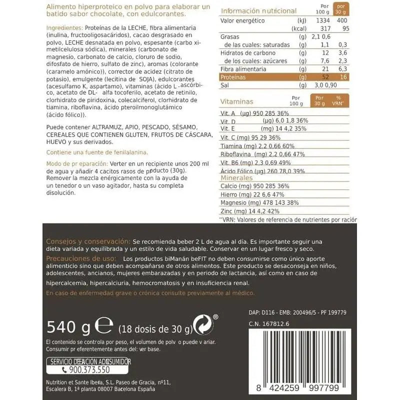 biManán Befit Proteína Batido Chocolate 540 gr