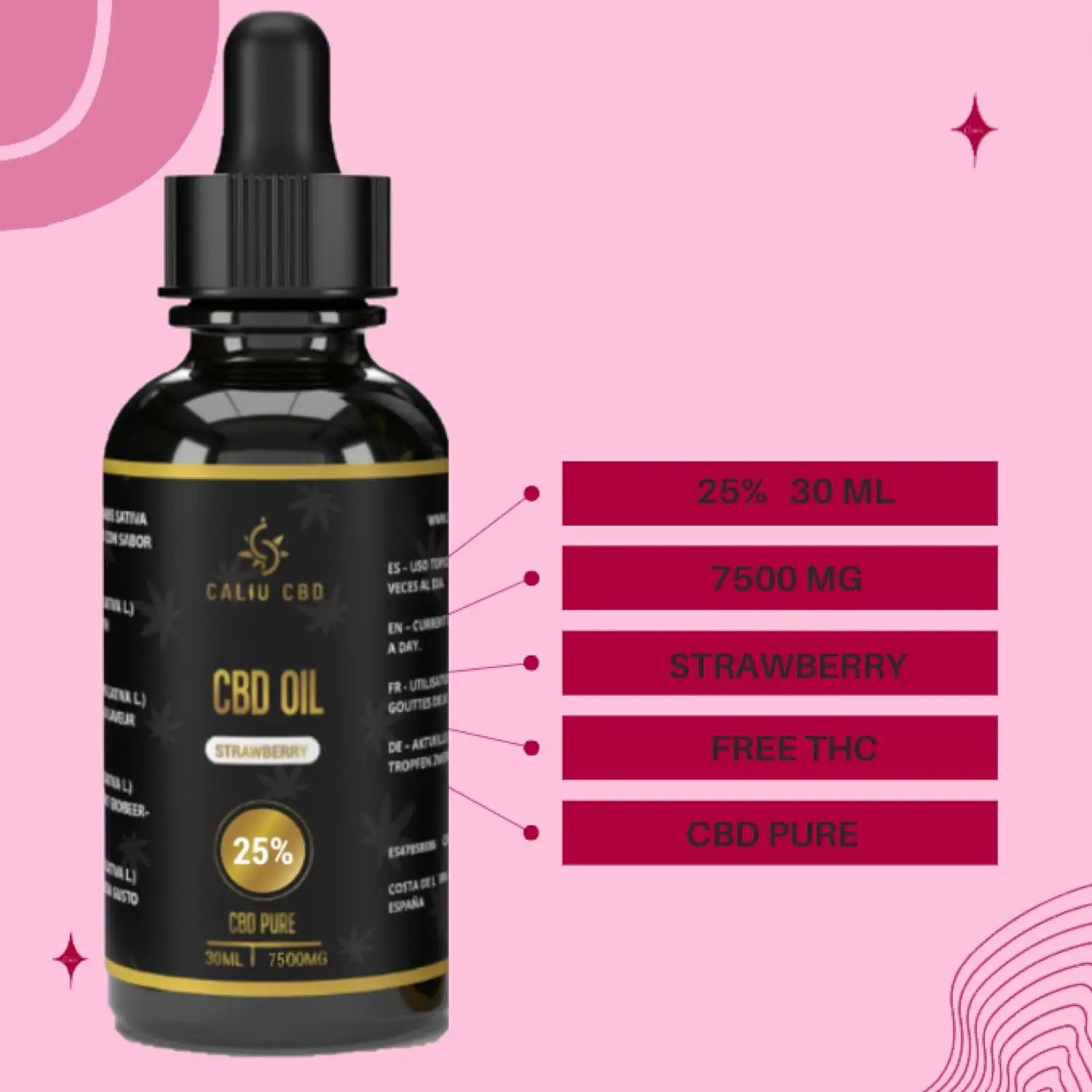 Caliu Aceite Cbd Puro 15% 4500Mg De Cbd Fresa 0% Thc, 30 ml