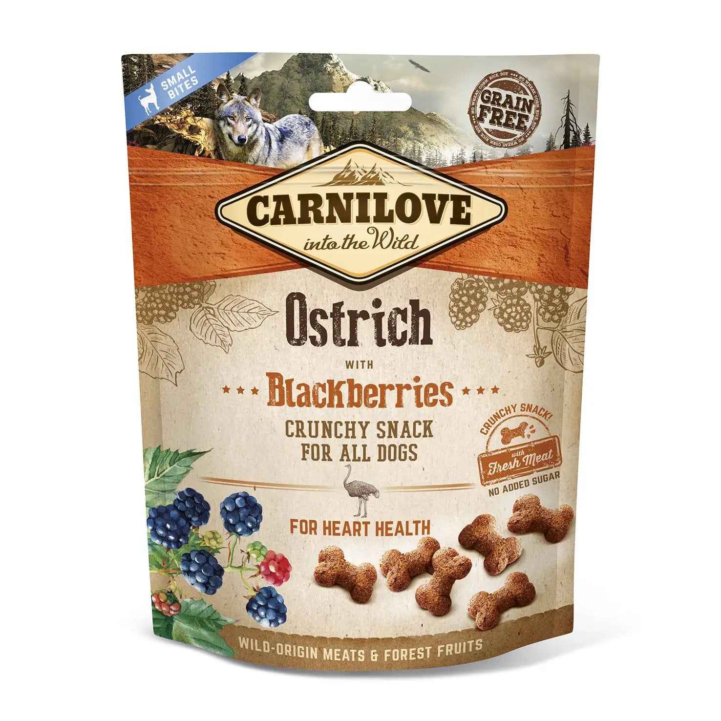 Carnilove Canine Crunchy Snack Avestruz Moras Caja 6X200Gr, snack para perros