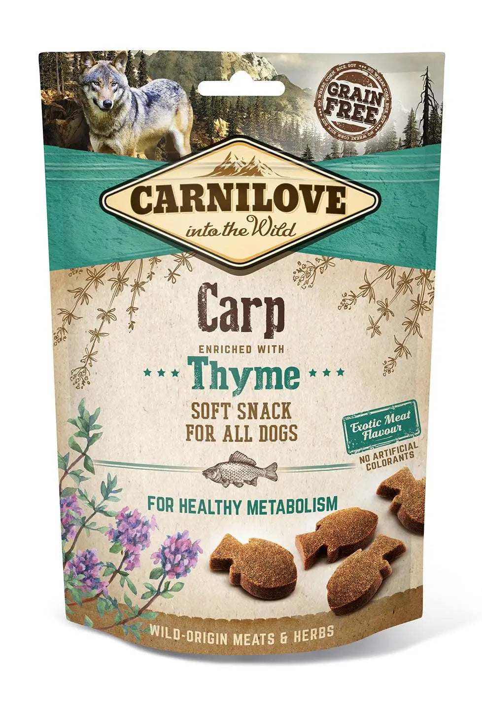 Carnilove Canine Snack Semi Humedo Carpa Tomillo 10X200Gr, snack para perros