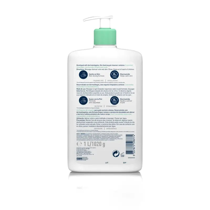 CeraVe Gel Limpiador Espumoso, 1l