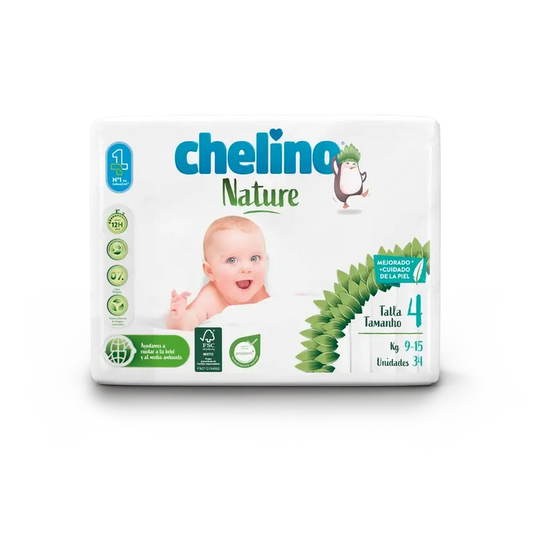 Chelino Nature Pañal Talla 4 (9-15 Kg) , 34 unidades