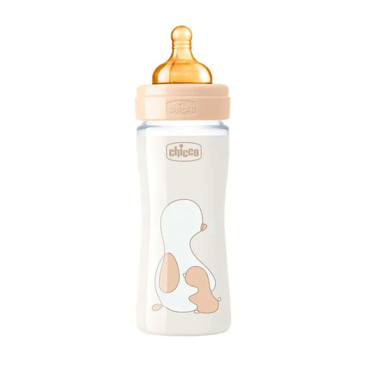 Chicco - Biberón Ot Vidrio Neutro Flujo Normal +2 Meses Caucho 220 ml