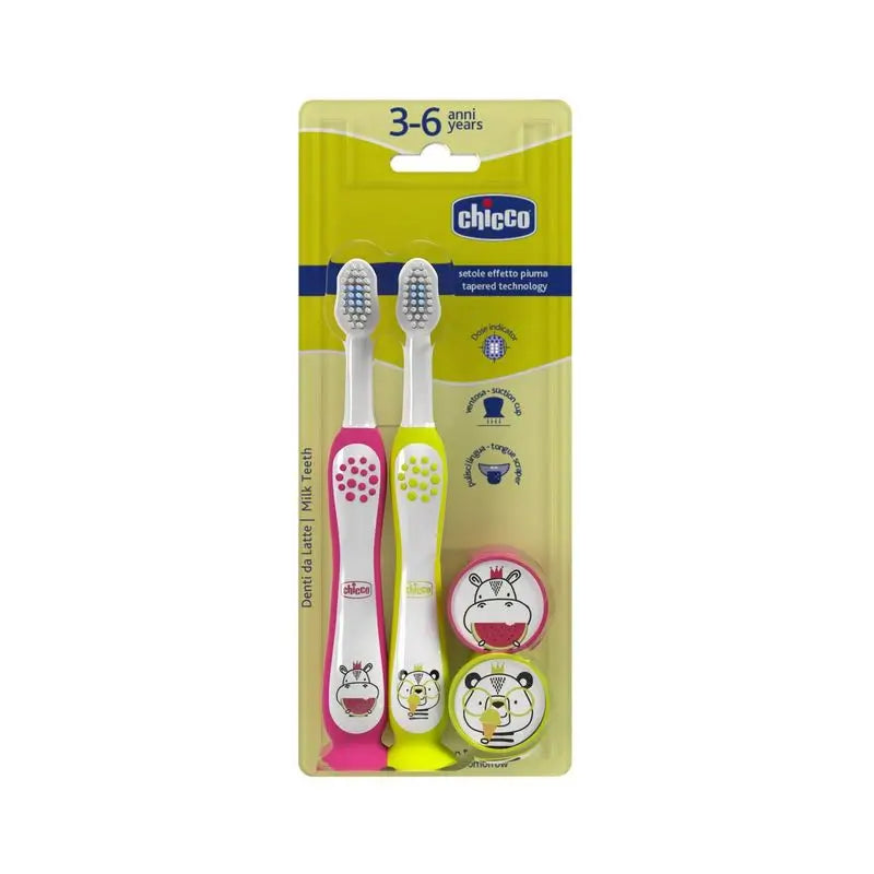 Chicco Bipack Cepillo De Dientes Hippo-Panda 3-6Y, 2 uds