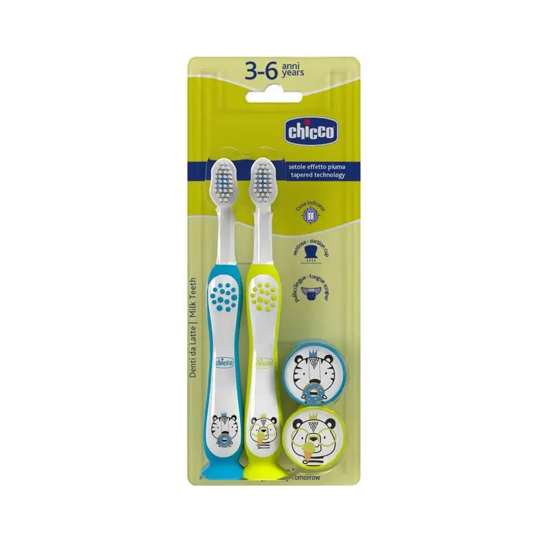 Chicco Bipack Cepillo De Dientes Tiger-Panda 3-6Y, 2 uds