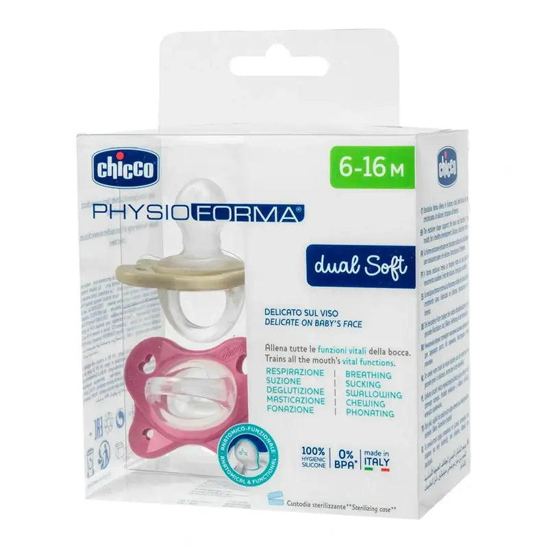 Chicco Chupete Physioforma Dual Soft Sil Rosa 6-16 Meses , 2 unidades