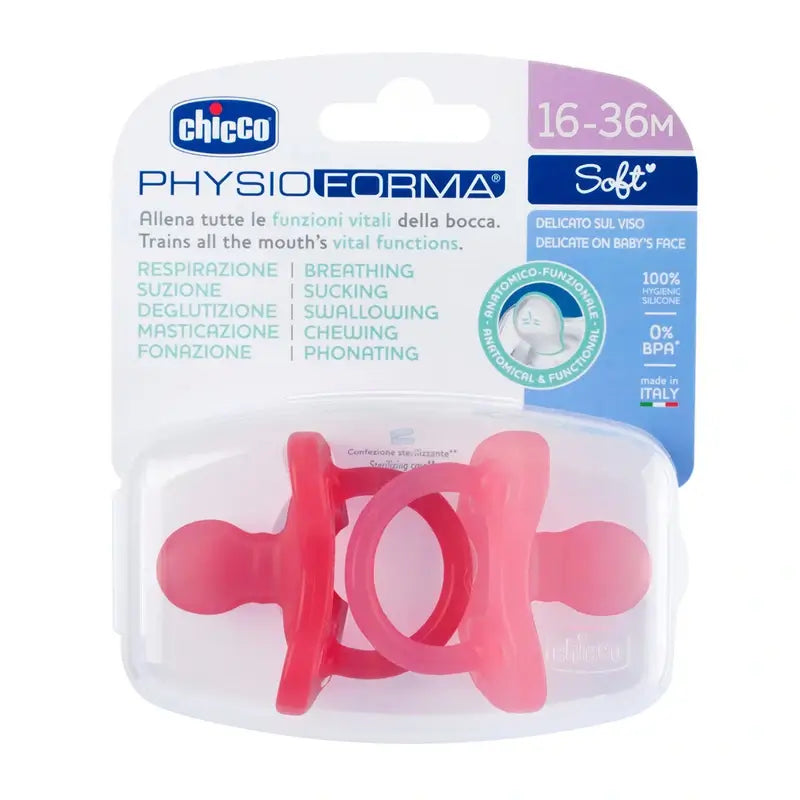 Chicco Chupete Physio Soft Rosa Todogoma +12 Meses, Pack 2 unidades